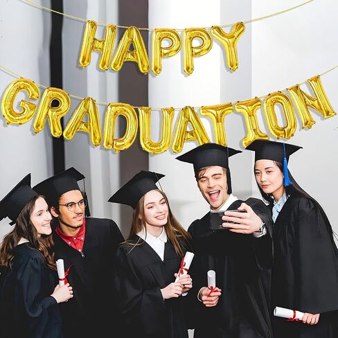 Gold Happy Graduation Balloons, Graduation Balloon Banner for Class of 2025 Decorations College High School Grad Decor in Saudi Arabia