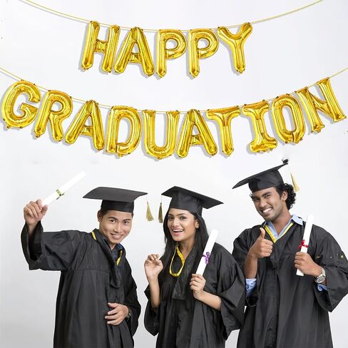 Gold Happy Graduation Balloons, Graduation Balloon Banner for Class of 2025 Decorations College High School Grad Decor in Saudi Arabia