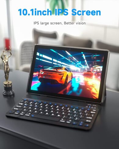 Tablet With Keyboard 2 in 1 Tablet Android Tablet 10 Inch Tablets, Include Mouse Case Stylus Tempered Film 5G Wifi Wifi6 128GB ROM+6GB RAM 10 IN IPS 8MP Camera 6000mAh Battery 10.1" FHD Android Tab in Kuwait