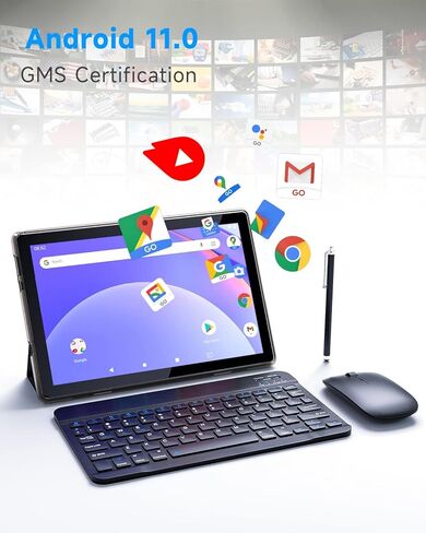 Tablet With Keyboard 2 in 1 Tablet Android Tablet 10 Inch Tablets, Include Mouse Case Stylus Tempered Film 5G Wifi Wifi6 128GB ROM+6GB RAM 10 IN IPS 8MP Camera 6000mAh Battery 10.1" FHD Android Tab in Kuwait