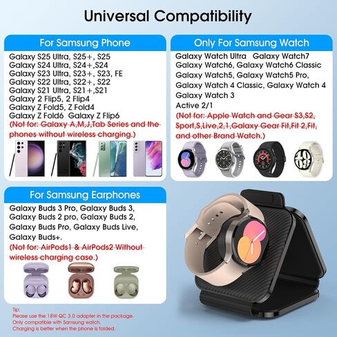 Pocket Wireless Charger for Samsung Android Phone, Fast Foldable Travel Wireless Charging Station Stand Compatible for Samsung Galaxy Watch 7/Buds Pro 3/for Samsung S24/S23 Ultra/S22/Z Flip 6/5 Fold 6 in Kuwait