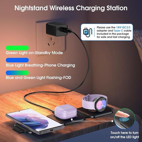 Pocket Wireless Charger for Samsung Android Phone, Fast Foldable Travel Wireless Charging Station Stand Compatible for Samsung Galaxy Watch 7/Buds Pro 3/for Samsung S24/S23 Ultra/S22/Z Flip 6/5 Fold 6 in Kuwait