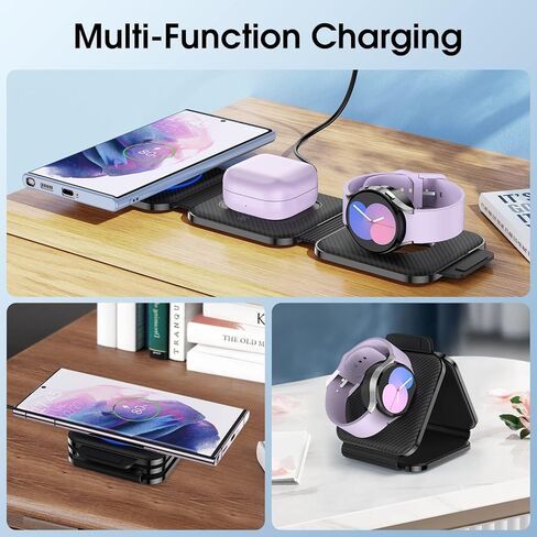 Pocket Wireless Charger for Samsung Android Phone, Fast Foldable Travel Wireless Charging Station Stand Compatible for Samsung Galaxy Watch 7/Buds Pro 3/for Samsung S24/S23 Ultra/S22/Z Flip 6/5 Fold 6 in Kuwait