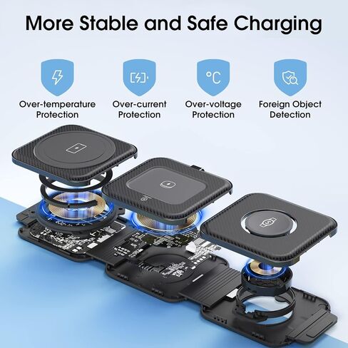 Pocket Wireless Charger for Samsung Android Phone, Fast Foldable Travel Wireless Charging Station Stand Compatible for Samsung Galaxy Watch 7/Buds Pro 3/for Samsung S24/S23 Ultra/S22/Z Flip 6/5 Fold 6 in Kuwait