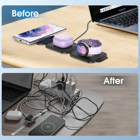 Pocket Wireless Charger for Samsung Android Phone, Fast Foldable Travel Wireless Charging Station Stand Compatible for Samsung Galaxy Watch 7/Buds Pro 3/for Samsung S24/S23 Ultra/S22/Z Flip 6/5 Fold 6 in Kuwait