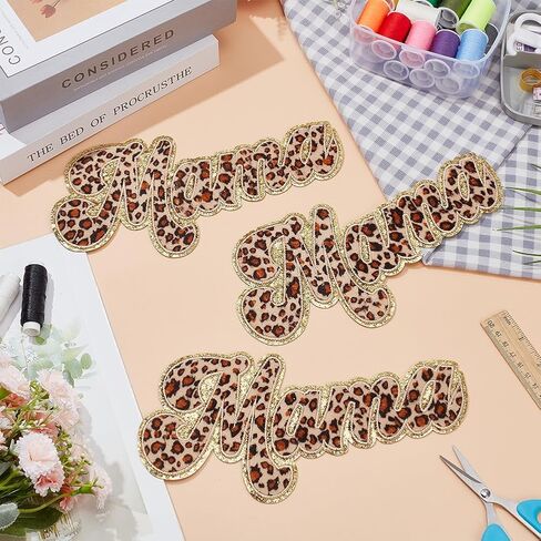 Mayjoydiy 3pcs Deep Pink Mama Iron on Latters Patches for Clothing Mama Iron on Patches Gold Border Trxore Patches for Mother's Gift Difting Stirts Hats Hats Jeans Accs in Saudi Arabia