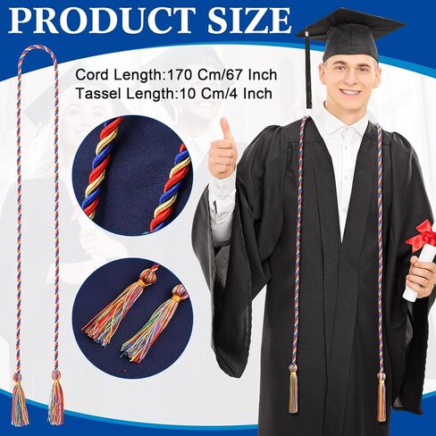 Lyrow 20 Pack Graduation Double Honor Cord 67 '' with tassel bulk multicolor polyester fabric tassel tassel for bachelor college the College Complet in Kuwait