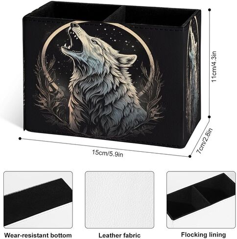Famame Howling Wolf Moon Pencil حامل للمكتب ، جلود سطح المكتب الحاوية كأس تخزين الجدول حامل فرشاة مكياج منظم للمكتب في الفصل الدراسي in Kuwait