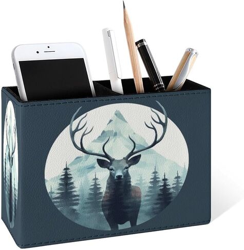 Famame Howling Wolf Moon Pencil حامل للمكتب ، جلود سطح المكتب الحاوية كأس تخزين الجدول حامل فرشاة مكياج منظم للمكتب في الفصل الدراسي in Kuwait