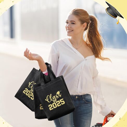 Hahafelt 24 Sets Graduation Gift Bags Bulk Reusable Non Woven Class of 2025 Tote Bag with Handle Tissue Paper Graduation Party Favors for College High School Decoration(Black,9.84 x 7.87 x 3.94 Inch) in Saudi Arabia