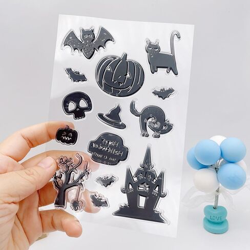 هالوين اليقطين فانوس كات بات القلعة العظمية Dead Tree Tree Clear Stamps شفافة سيليكون طوابع بطاقات الألبوم مطاطية لاستخلاص البطاقات وصنع قصاصات DIY in Kuwait