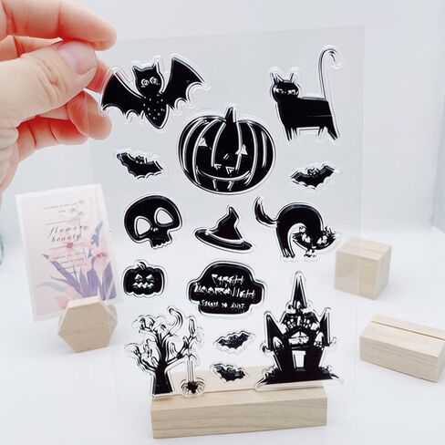 هالوين اليقطين فانوس كات بات القلعة العظمية Dead Tree Tree Clear Stamps شفافة سيليكون طوابع بطاقات الألبوم مطاطية لاستخلاص البطاقات وصنع قصاصات DIY in Kuwait