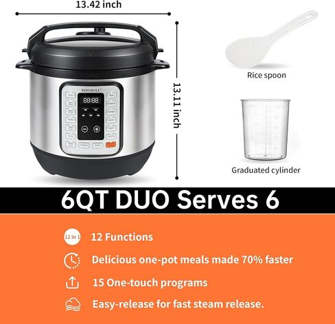 KINGBULL 12-in-1 Electric Pressure Cooker, Instant Multi-Use Non-Stick Pot, Slow Cooker, Rice Cooker, Steamer, Sauté, Yogurt Maker, Warmer &Delay Start,LED Screen& Manual(6QT) in Saudi Arabia