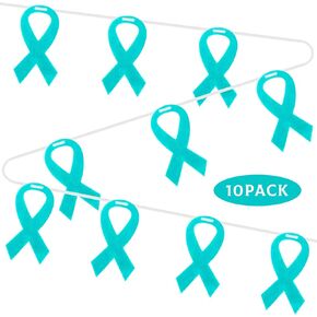 10 PCS Teal Ribbon Banner 13.1 قدم مبيض عنق الرحم التوعية برفع الوعي بانر هجوم PTSD Scleroderma أشرطة التوعية بسرطان المبيض لتوصيلات الأحداث الخيرية العامة