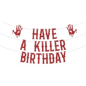 Have a Killer Birthday Banner, Halloween Horror Themed Birthday Bunting Sign, Friday the 13th Birthday Party Decorations Supplies for Kids Boys, Black Glitter