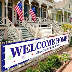 Welcome Home Banner 71" x 15.7" White and Blue Homecoming Backdrop We are So Proud of You Banner for Returning Party Supplies and Military Army Homecoming Decor