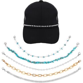 5pcs Trucker Hat Chains - Pearl Turquoise Metal DIY Hat Jewelry Accessories for Mesh Baseball Cap & Party Supplies