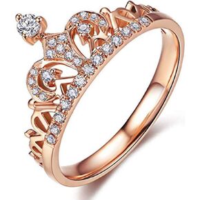 LZZ 18K Rose Gold Gold Plated Prescyite Archimite Princess Queen Crown Ring Ring Compact Round Cut White Zirconia Zirconia Diamond Fashion Promise Size 5-10 (US Code 8)