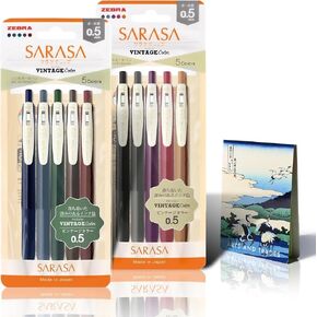 مقطع Zebra Sarasa Clip 0.5 مم قلم حبر الهلام القابل للسحب ، ألوان عتيقة ، مجموعة جديدة من 10 ألوان (JJ15-5C-VI-N + JJ15-5C-VI2-N) ، القرطاسية اليابانية ، الكتابة السلسة ، مثالية للمجلة ، مع Ukiyo-stichy Notes