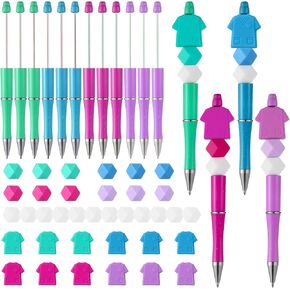 NEWEST 12 Pieces Nurse Beadable Pens kit Plastic Bead Pens with 36 Multicolor Beads 12 Tassels 12 Pendants DIY Pen Making Kit Black Ink Beaded Ballpoint Pens Bulk for Nurse Office School Student Gifts