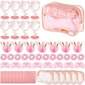 120 PCS Spa Party Favors و 12 مجموعة من الجمال DIY الوردي مع المرايا وعصابات الرأس وحبال الشعر وأكياس المكياج والمناشف ، مجموعة أوعية خلط قناع الوجه ، لوازم الحفلات للنوم