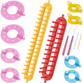 HOBBIESAY Long Knitting Loom Scarf Knitter Crochet Loom Rectangle Knitting Looms Pompom Maker Knitting Kit with Hook Needle Kit for Beginners Scarf Sweater Shawl Blankets Knittings Kits Hole:4mm