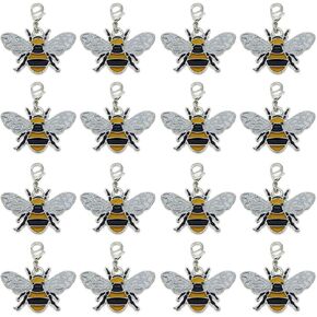 16 pcs Enamel Bee Alloy Lobster Clasp Pendant Charm Honeybee Silver Bracelet Keychain Dangle DIY Jewelry Craft Decor 1.18 by 1.02 inch (approx.30x26mm)