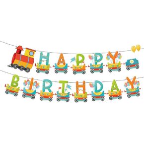 Train Happy Birthday Banner, Train Party Decorations, Train Birthday Party Banner Decorations, Retro Train Happy Birthday Banner Decorations for Train Theme Birthday Party Baby Showers Party Supplies
