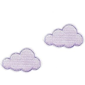 PL Set of 2 Tiny. Mini Purple Pastel Clouds Sky Summer Patches Cute Cartoon Logo1 sew Iron on Embroidered Applique Badge Sign Patches Clothing Costume