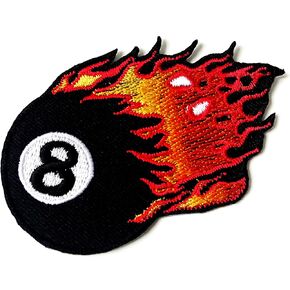 TH Flaming Eight 8 Ball Billiards Pool Black Emblem Badge Patch Biker Motorcycle Embroidered Applique Sew Iron on Patch for Hat Jackets Bags Jeans T-Shirt Backpacks Costume