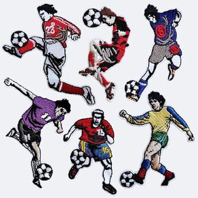 Bundle 6 Pack Cute Football Team Iron On Patch, Soccer Stars Decorative Embroidered Patch Sticker for Backpacks Jeans Jacket Bags
