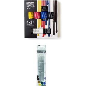 Liquitex BASICS Acrylic Paint Set 4 x 75ml / 1 x 118ml Essentials Set + 6 Short Handle Brushes