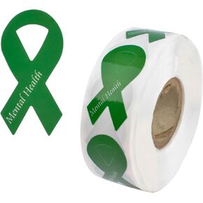 WANDIC Printed Green Ribbon Stickers, 500pcs Mental Health Awareness Decal Adhesive Label for Public Charity Fundraiser Events Supplies Gifts