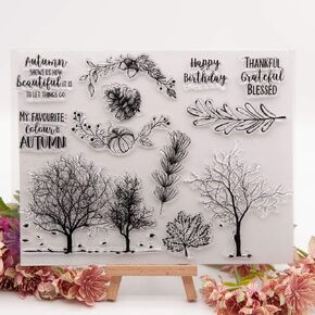Craft 1pcs Autumn Tree Thankful Grateful Blessed Happy Birthday Clear Stamp for Card Making Decoration and Scrapbooking 14.5x21cm