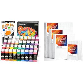 Shuttle Art Canvas Panels and Acrylic Paint Bundle, Art Painting Supplies Set for 50 Colors Acrylic Paint Bottles(60ml/2oz) & 36 Pack Painting Canvas (5x7", 8x10", 9x12", 11x14")