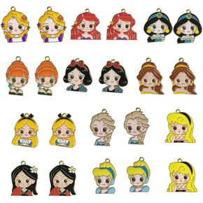 22pcs Cartoon Princess Charms Enamel Princesses Pendants for DIY Necklace Bracelet Earrings Keychains Jewelry Making, 11 Styles