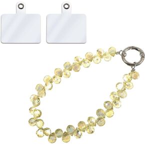 حزام معصم معصم بريمورو بالملفات الزجاجية الأصفر الزجاجي المحمول بالخرز مع Teth Tab anti-drop charm charm keyards القصير للنساء جميع الهواتف الذكية