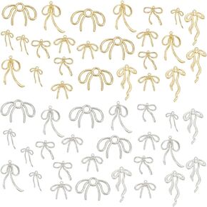 ph pandahall 6 أنماط سحر bowknot 48pcs bow tie tie charms golden bow charms silver cute bow arring arring arring metal bowknot tharms for المجوهر