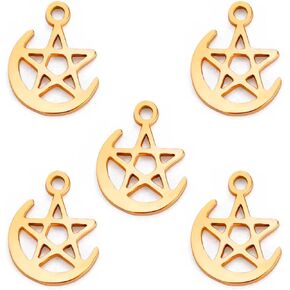 kkjoy 5Pcs Sun Moon Star Charms for Jewelry Making and Crafting, Stainless Steel Assorted Pendant Mini Charm Craft Supplies Accessories for DIY Bracelet Necklace Earrings