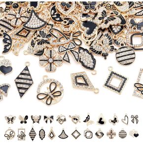 cheriswelry 46pcs الأسود المينا الراين سحر قلب الفراشة الفراشة قوس القوس المعلقات هالوين تزيين 23 أنماط 16.5-25 ملم ل diy قلادة سوار المجوهرات صنع المجوهرات