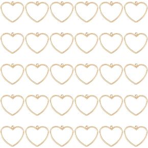 30Pcs Heart Bezels Charms Real 18K Gold Plated Hollow Heart Charms Open Bezel Love Pendants Bulk Love Dangle Pendants for Valentine DIY Necklace Earring Jewelry Making Hole: 1mm