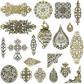 120 Pieces Filigree Connectors Charms Pendants Decoration Supplies Tibetan Metal Filigree Findings Embellishments for DIY Necklace Earring