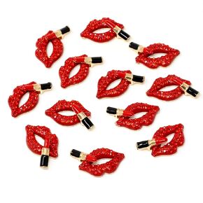 HONBAY 12PCS FASHING SEXY RED LIP LAPSTICK FLATBACK سحر متألقة أحجار وحشيات السبائك حمراء تزيين الشفاه الشعر مقطع بروش بالهاتف CAR
