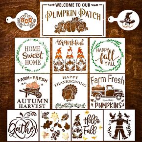 Fall Stencils for Painting on Wood, Fabric, Walls - Large Stencil Set Includes a Welcome and a Happy Fall Y'all - Ideal Fall Stencils for Crafts Reusable and House Door Mat
