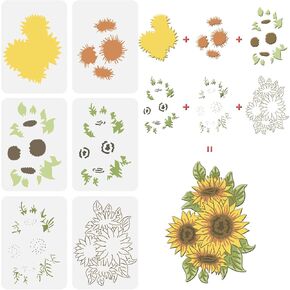 FINGERINSPIRE 6 Pcs Sunflower Stencils Drawing Painting Templates Sets Plastic Layered Sunflower Painting Stencils Sunflower Template Sets for Painting on Wood, Floor, Wall and Tile