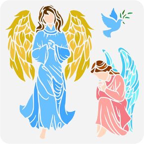 Pingerinspire Angel تمثال تمثال الاستنسل - 11.8x11.8 بوصة الأجنحة الملاك الأجنحة الرسم للجدار والأثاث ديكور المنزل