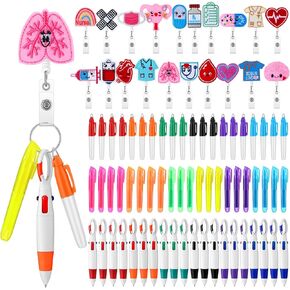 Nezyo 100 PCS مجموعة أقلام التمريض تشمل مجموعة قابلة للتراجع قلم دائمة علامة القلم Mini Highlighters حامل الشارة مقطع معرف الاسم المعرف 2025 هدايا أسبوع التمريض لطلاب CNA تخرج الزميل