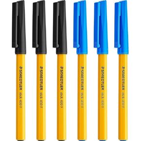 STAEDTLER Fine 0.3mm 430 Stick Ballpoint Pens Writing Pen Smooth - Black and Blue Ink (6)