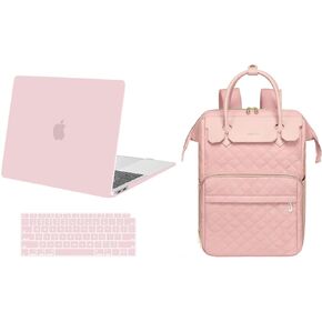 Mosiso 15-15.6 بوصة حقيبة تحمل على الظهر المحمول ومتوافق مع MacBook Air Case 13 بوصة 2022-2018 A2337 M1 A2179 A1932 Touch ID ، غطاء بلاستيكي وغطاء لوحة مفاتيح MacBook Air 13.3 بوصة ، روز كوارتز و Pink