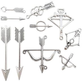 Honbay 40PCS Mixed Bow and Arrow Charms Pendants Antique Silver Arrow Beads Charms Collection for Earring Necklace Bracelet Keychain Jewelry Craft Making (10 Styles)